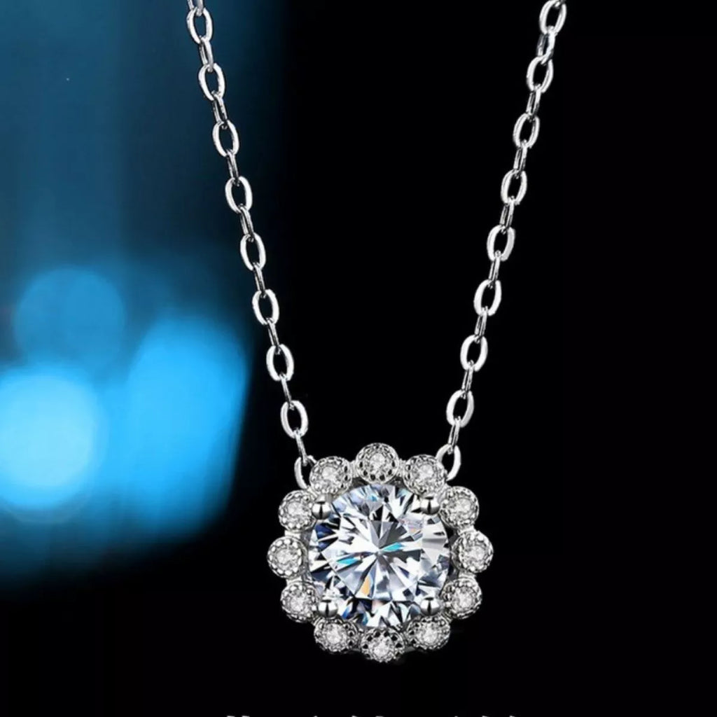 1 Carat Moissanite 925 Sterling Silver Flower Necklace