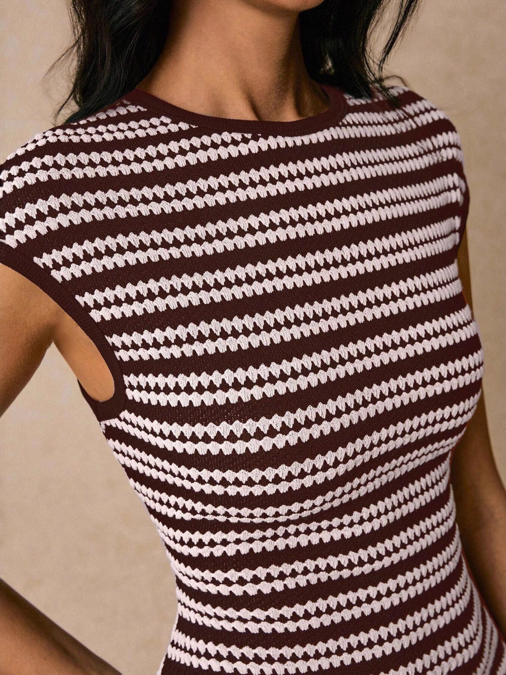 Striped Cap Sleeve Bodycon Midi Dress