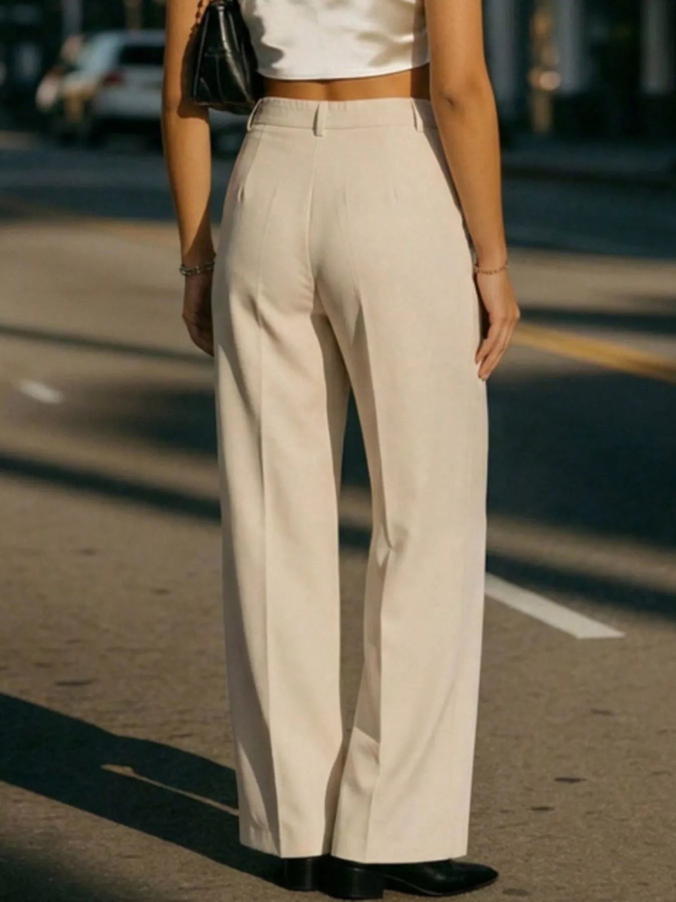High-Waisted Wide-Leg Pleated Pants