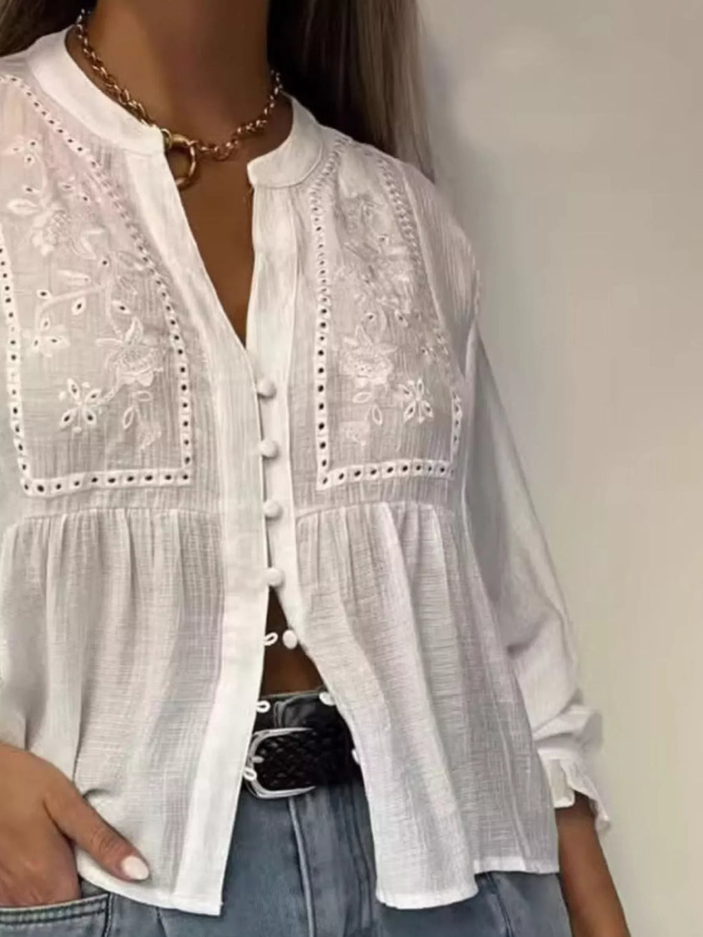 Embroidered Detail Button-Down Shirt