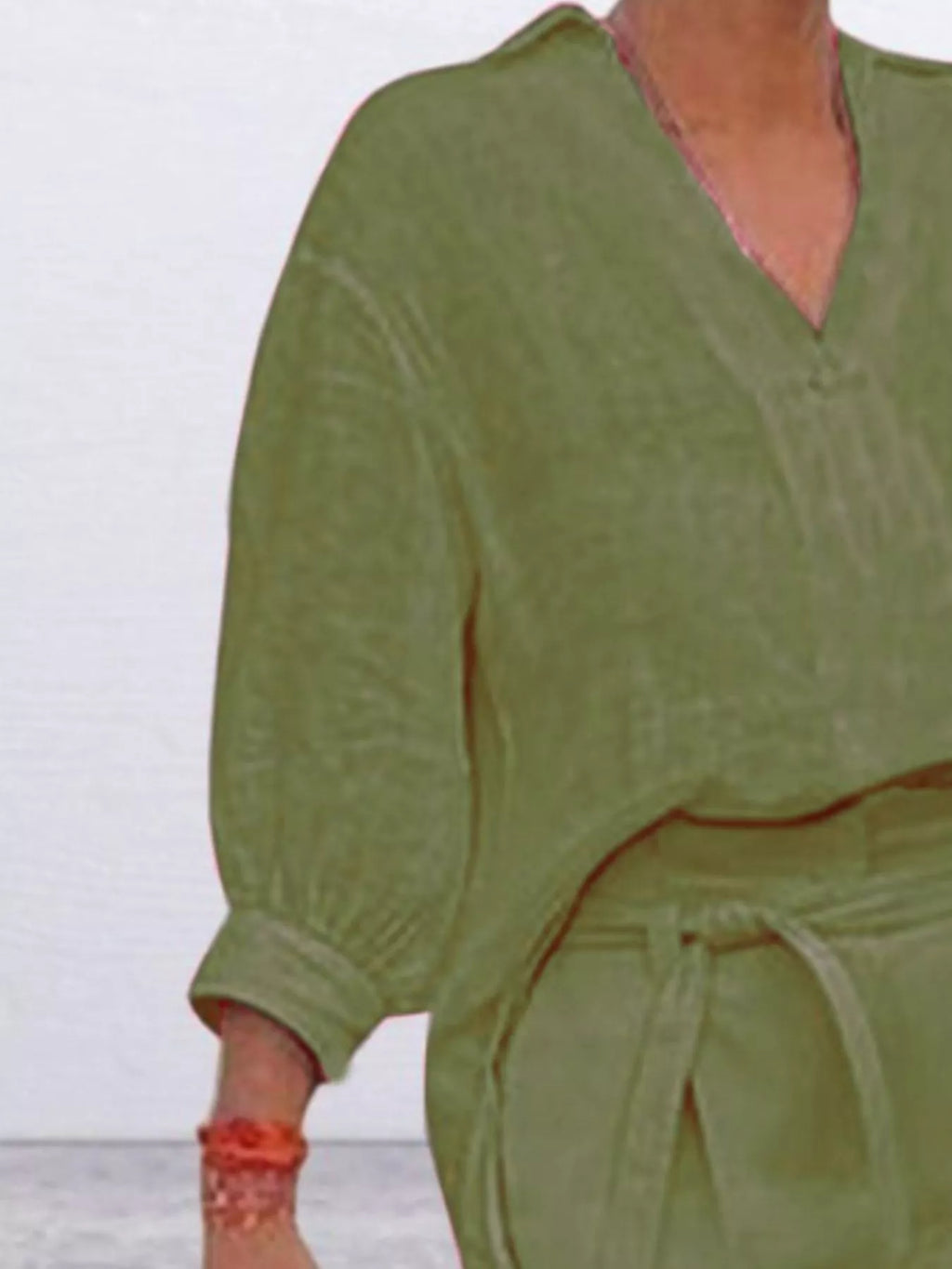 Full Size Johnny Collar 3/4 Sleeve Top and Shorts Set Plus Size