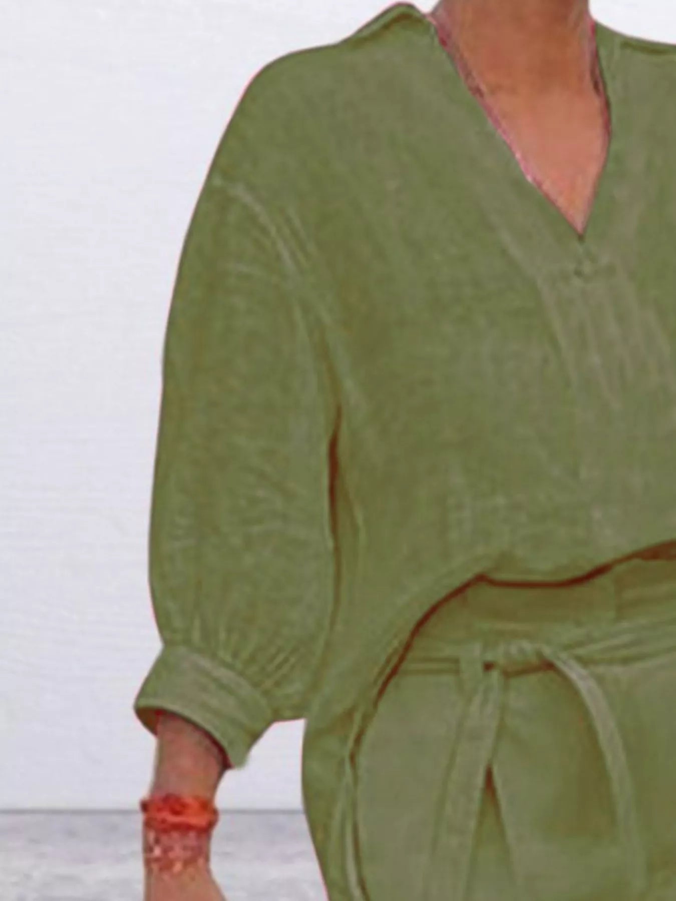 Full Size Johnny Collar 3/4 Sleeve Top and Shorts Set Plus Size
