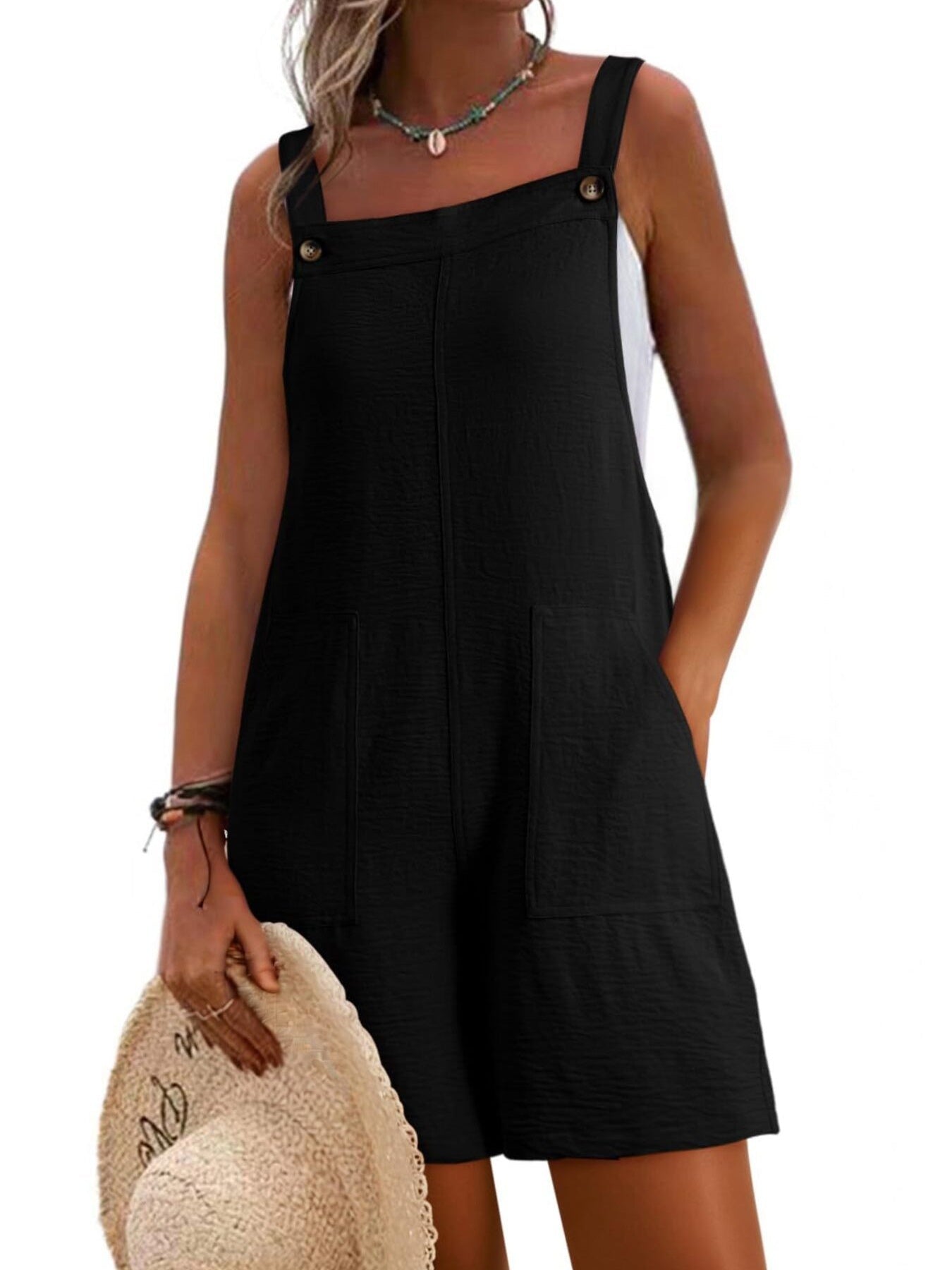 Casual Wide Strap Overalls with Pockets