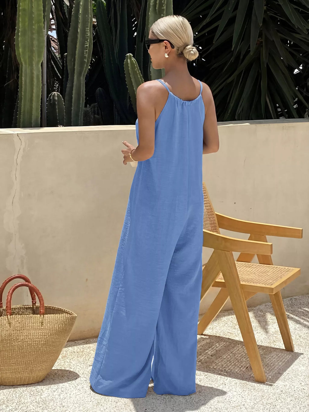 Tie Strap Wide Leg Casual Jumpsuit
