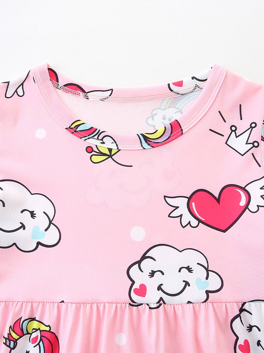 Children's Cartoon Unicorn Print Short Sleeve Dress