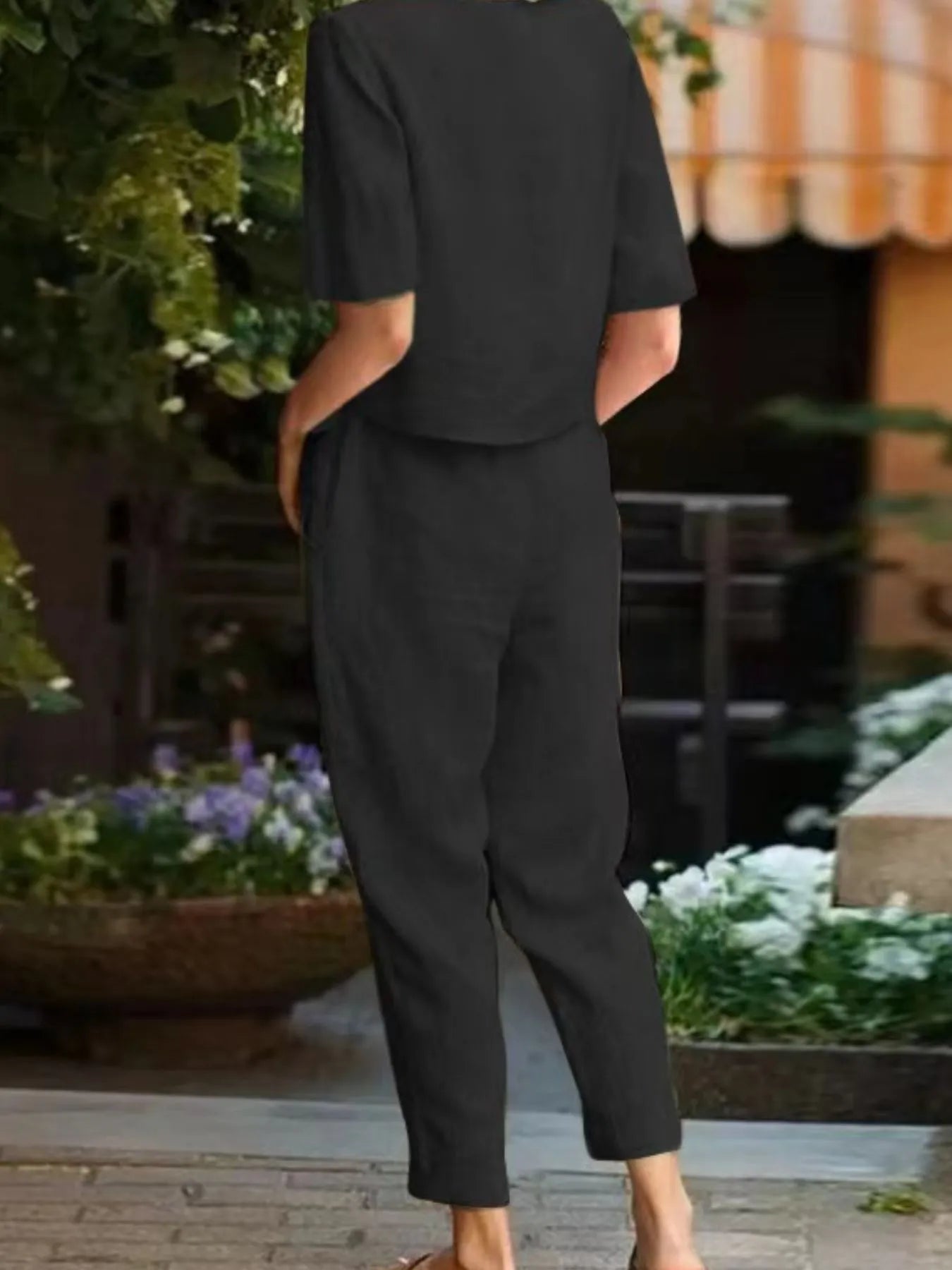 Full Size Round Neck Short Sleeve Top and Pants Set Plus Size