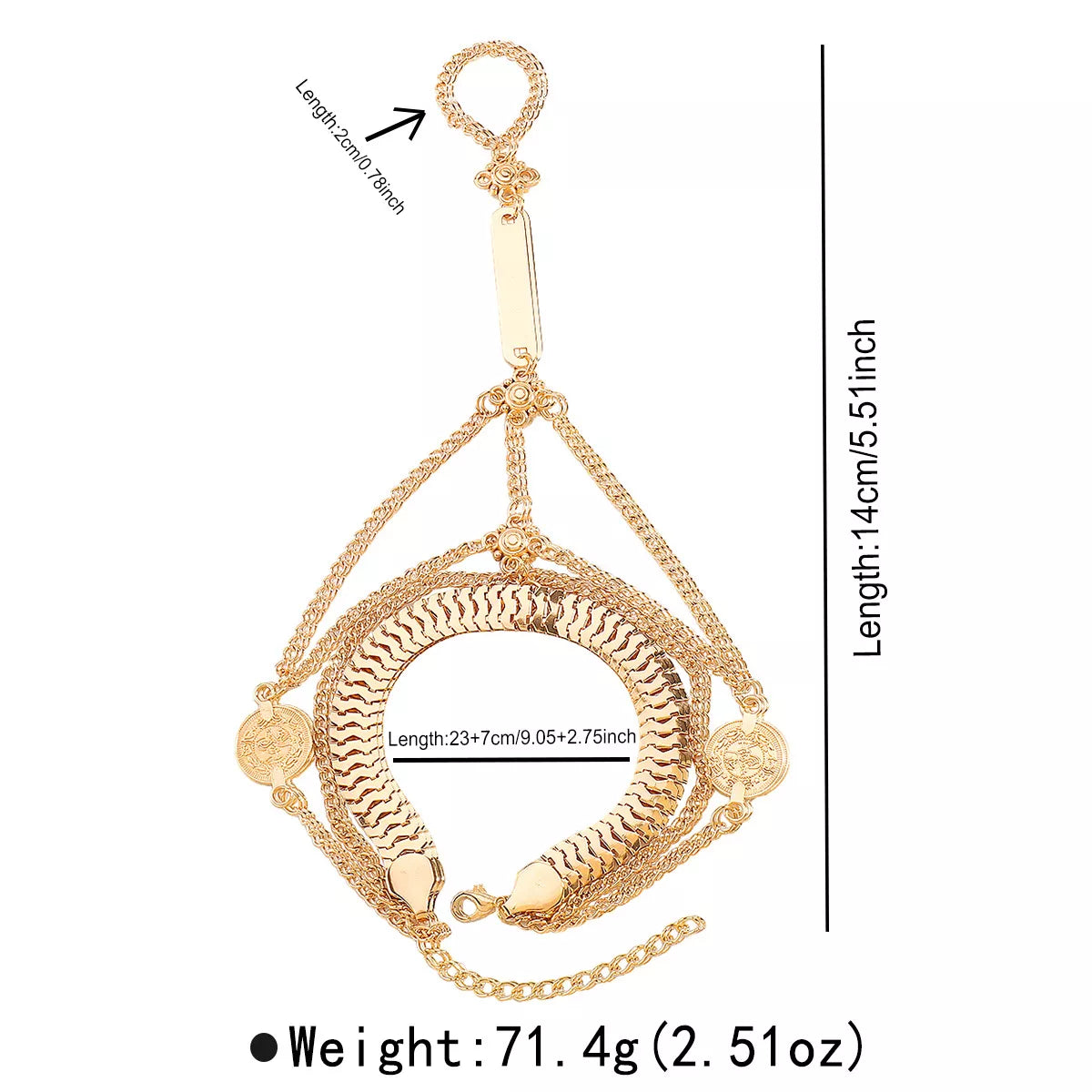 Multi Layered Chain Bracelet with Finger Ring