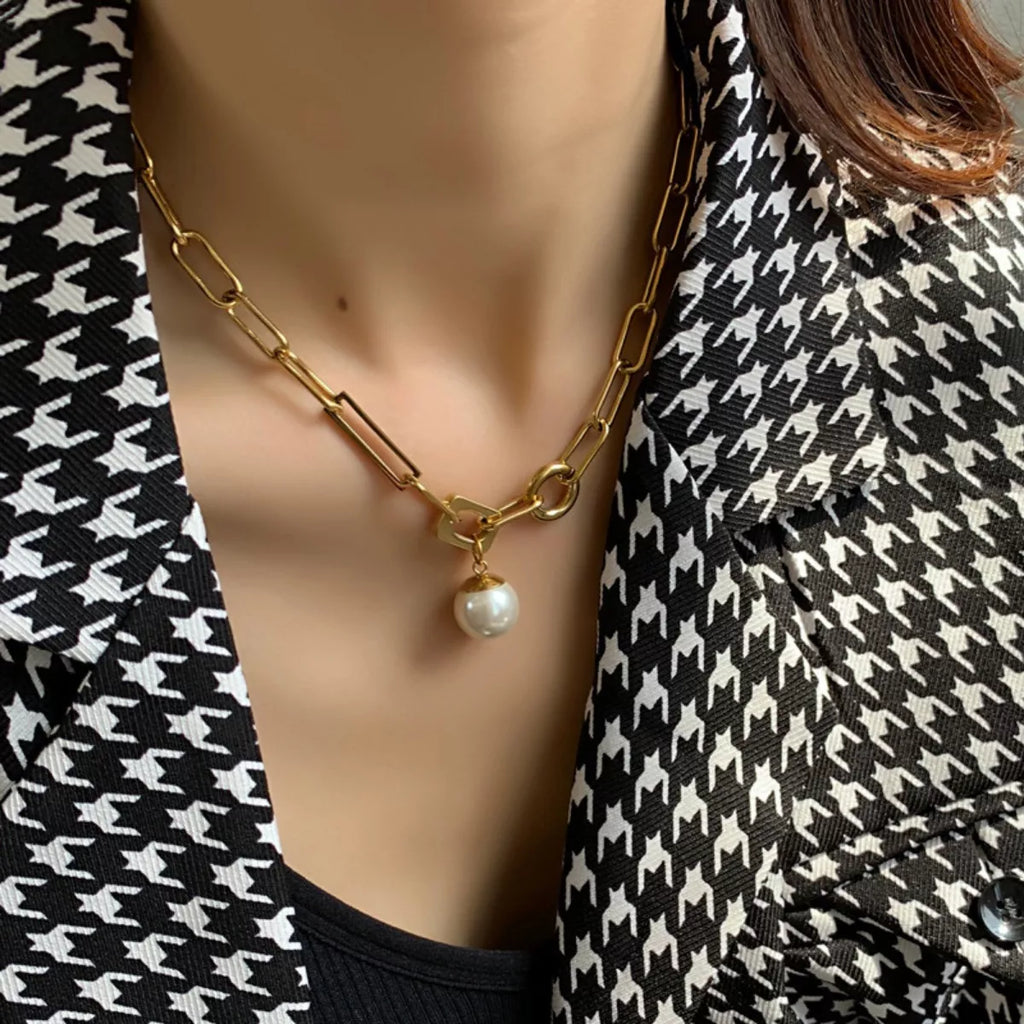 18K Gold-Plated Chain Pearl Necklace