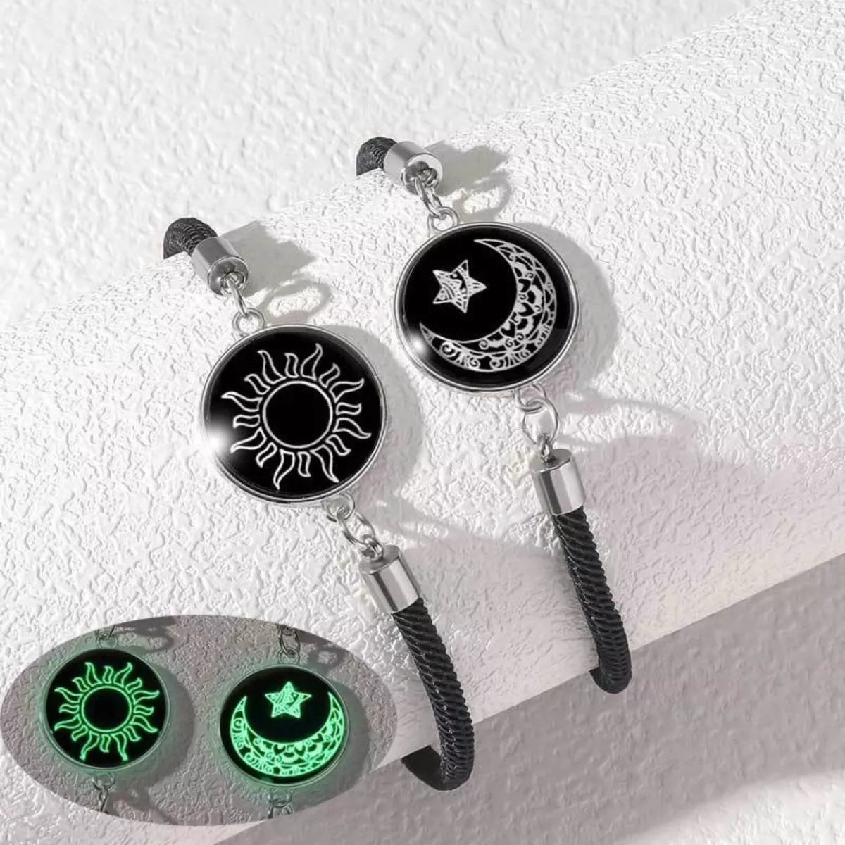 2-Piece Glow-in-the-Dark Sun Moon Bracelet