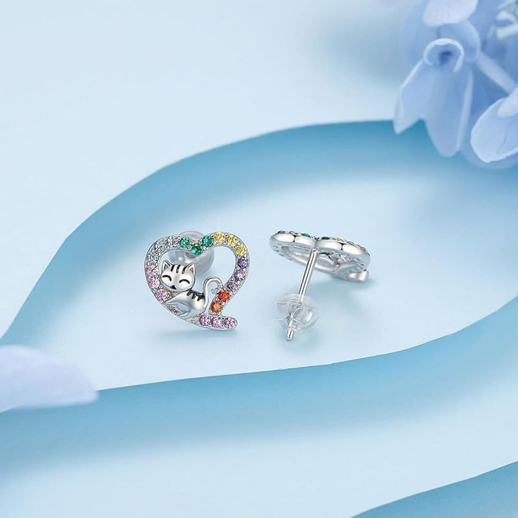 925 Sterling Silver Zircon Heart Stud Earrings