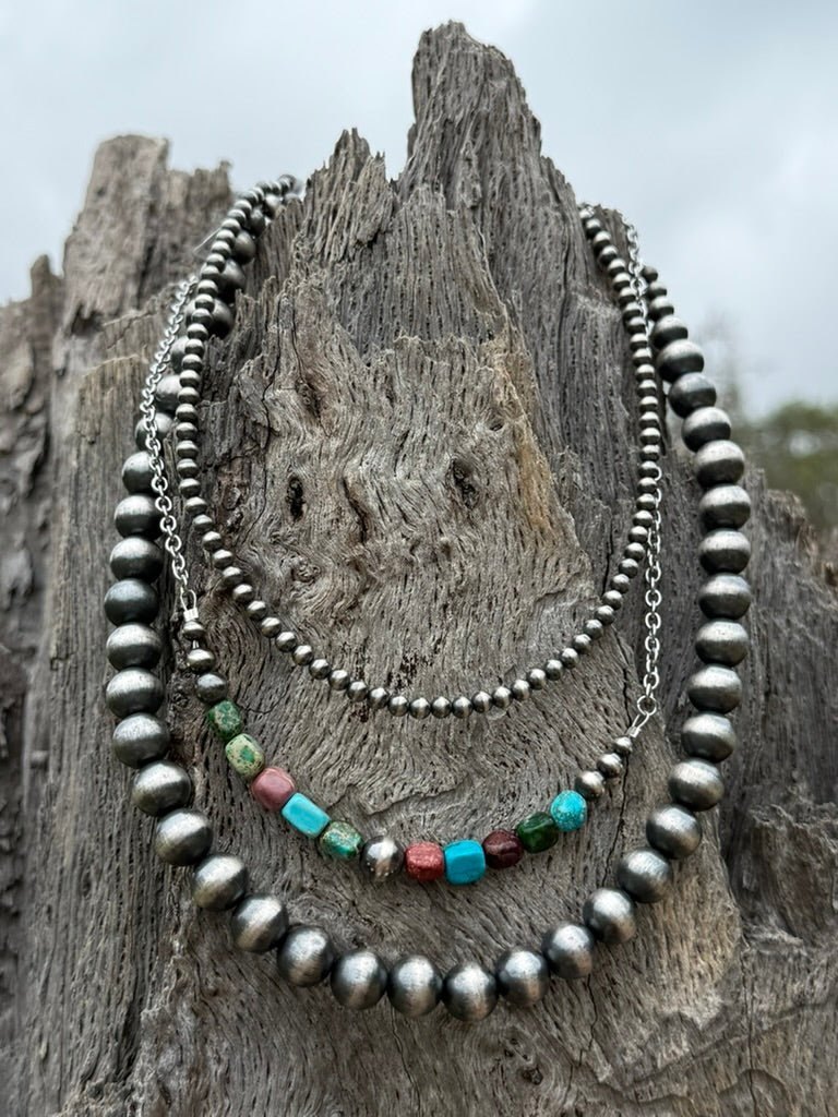 3-pc Silver Pearl Strands & Jasper Necklace Stack