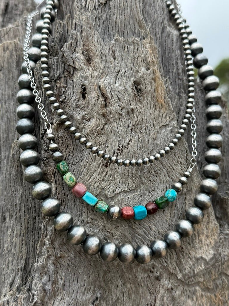 3-pc Silver Pearl Strands & Jasper Necklace Stack