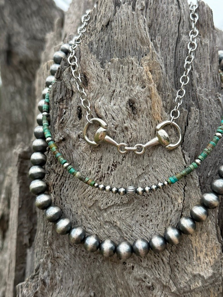 3-pc Sterling Silver Turquoise Heishi & Snaffle Bit Necklace Stack