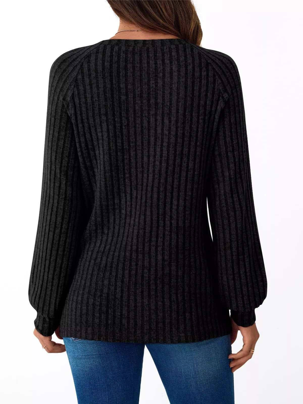 Ribbed Knit Decor Button Long Sleeve T-Shirt