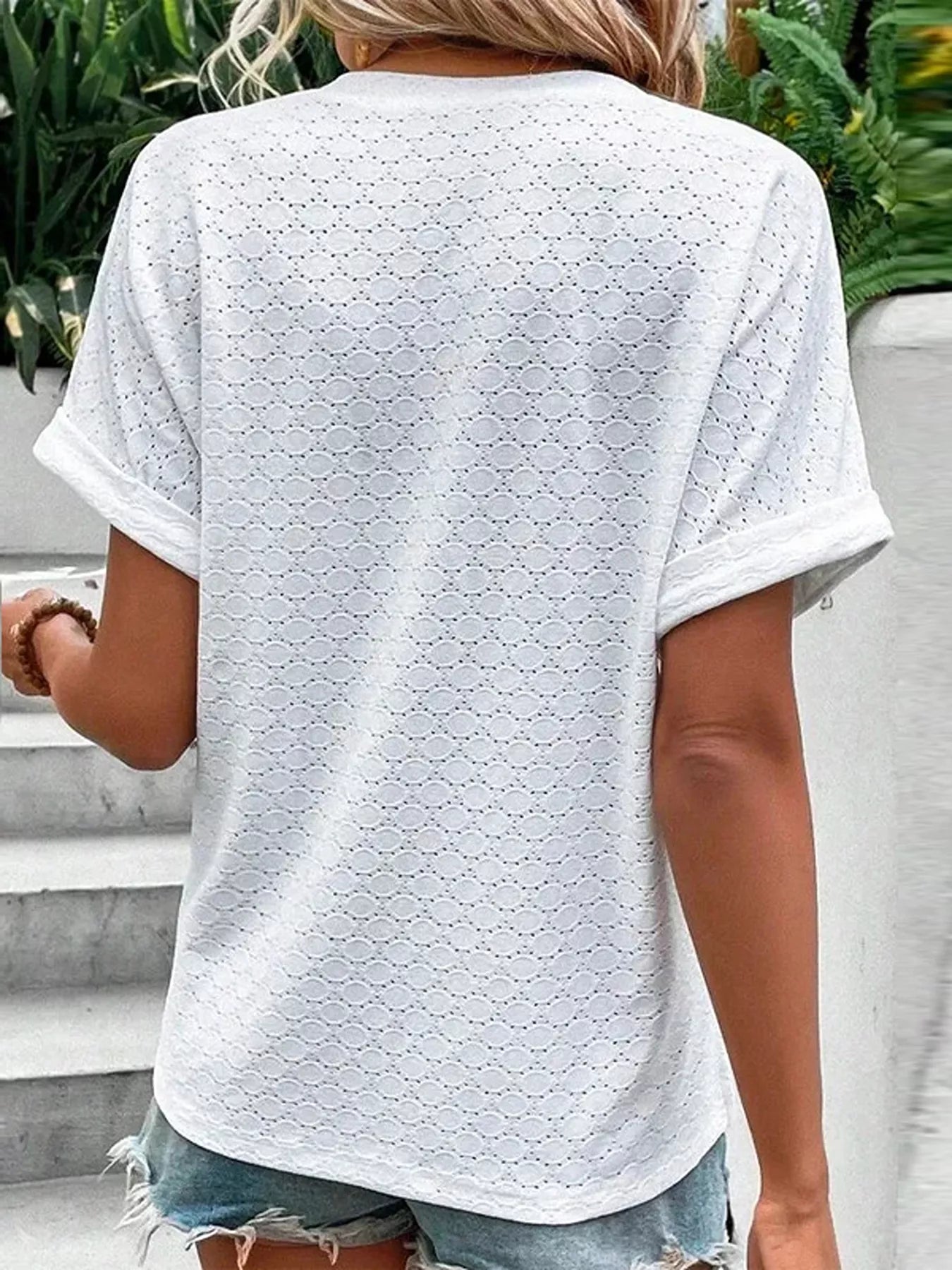 Notched Short Sleeve Top