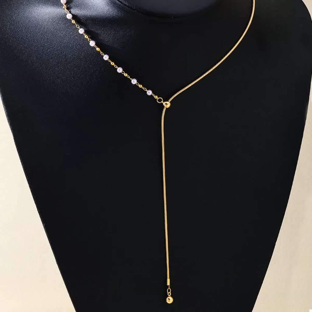 18K Gold-Plated Chain Y-Drop Necklace with Synthetic Pearl Accent
