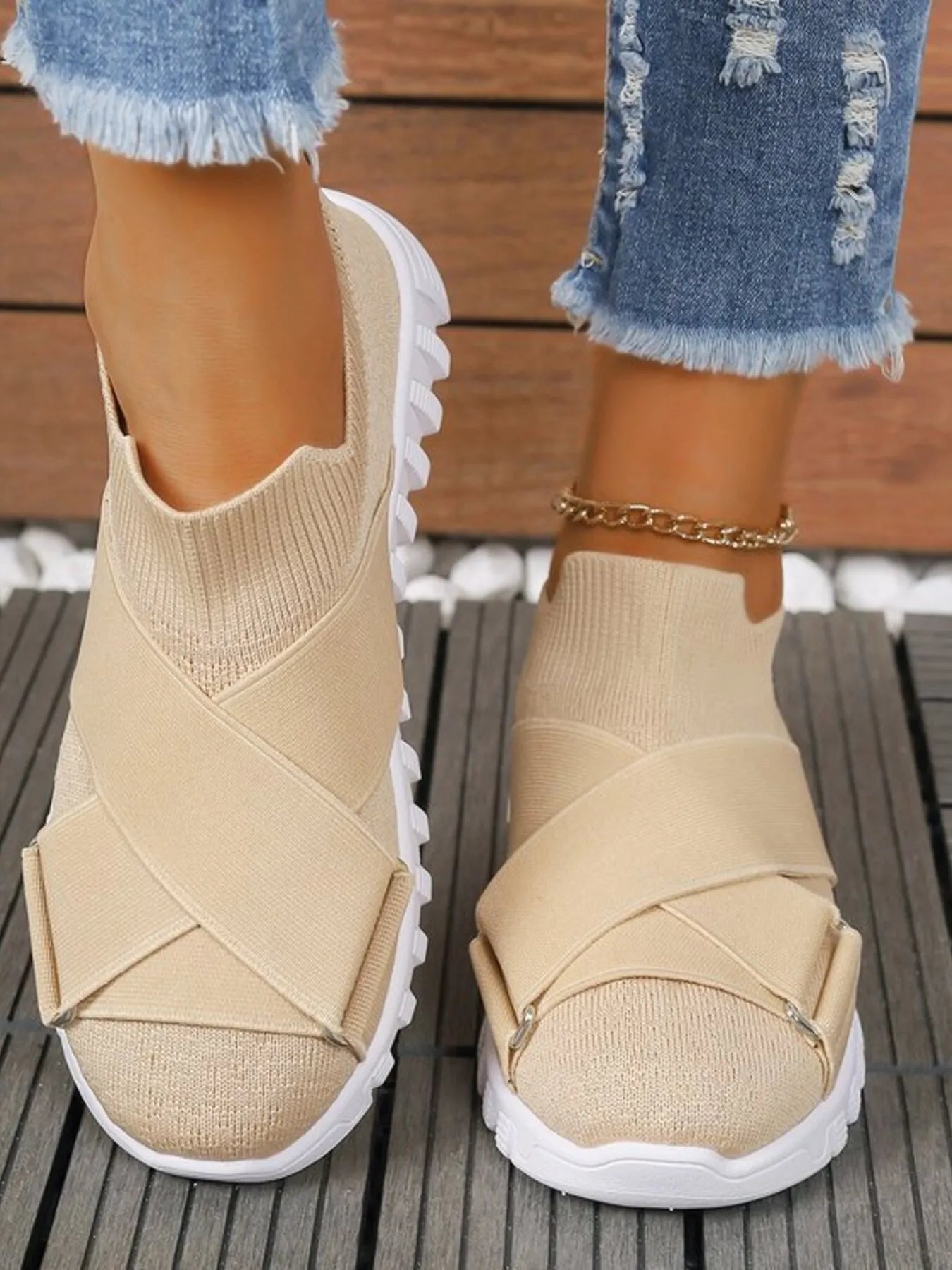 Crossover Strap Mesh Slip-Ons