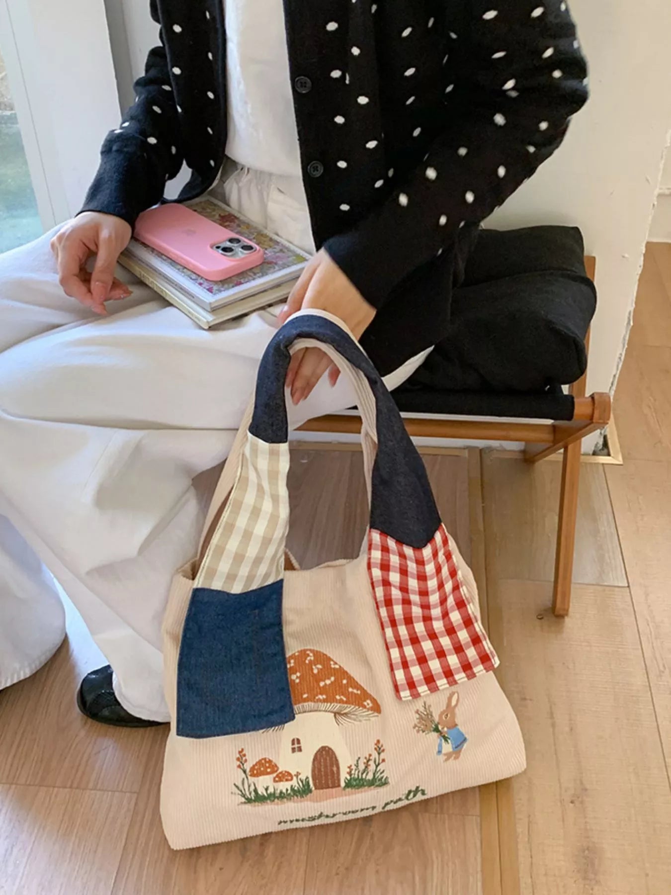 Mushroom Corduroy Tote Bag