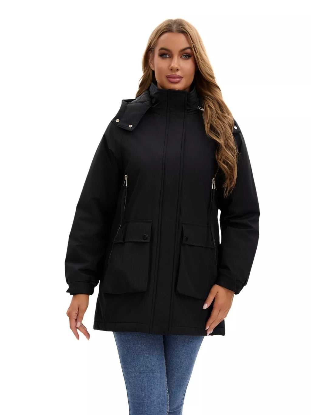 Full Size Zip Up Hooded Parka Outerwear Plus Size