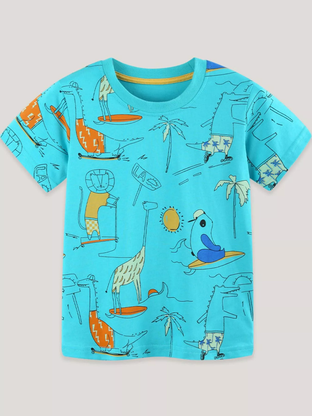 Children's Cartoon Print Crew Neck Short Sleeve Tee