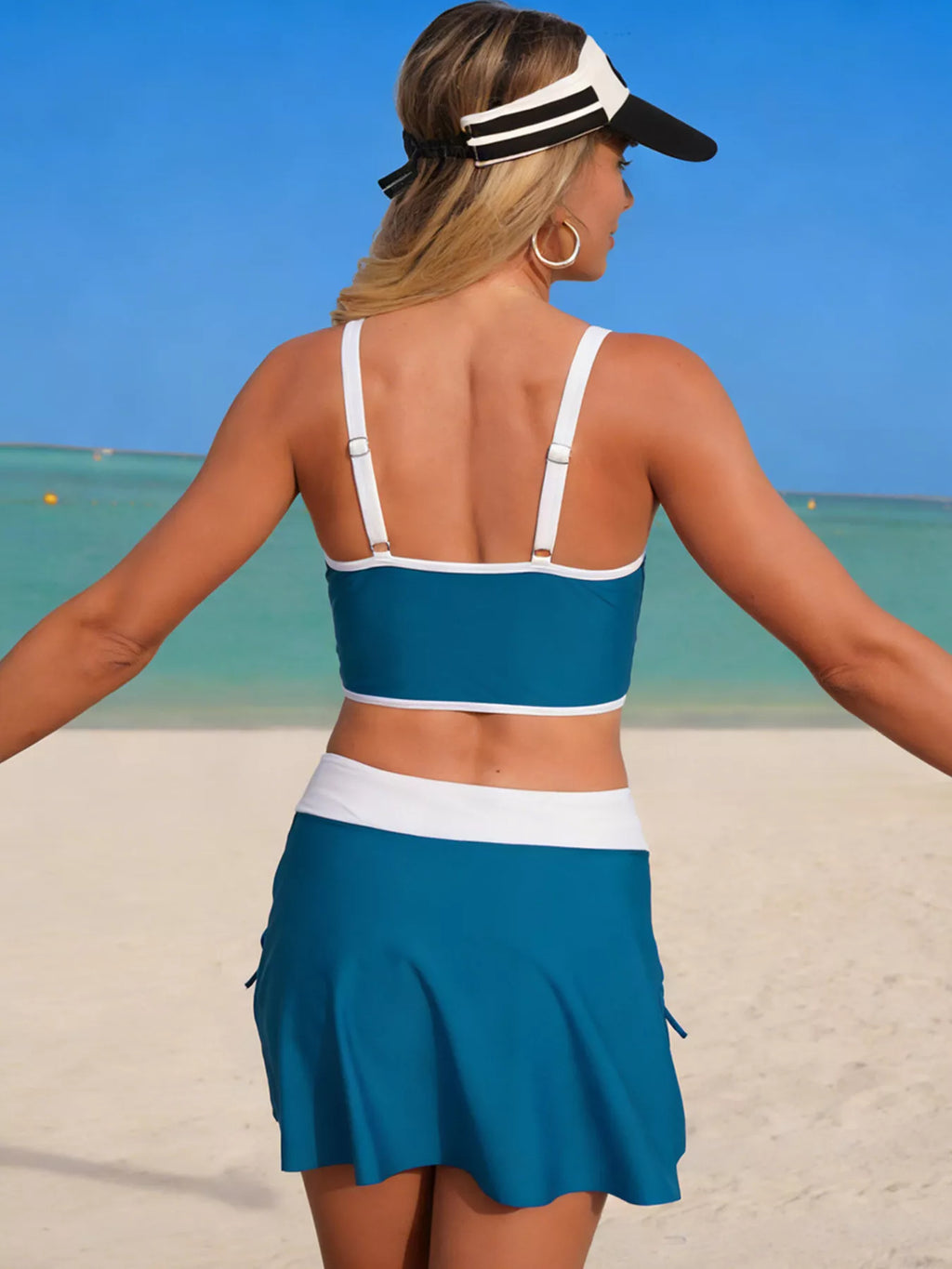 Contrast Trim Drawstring Swim Set