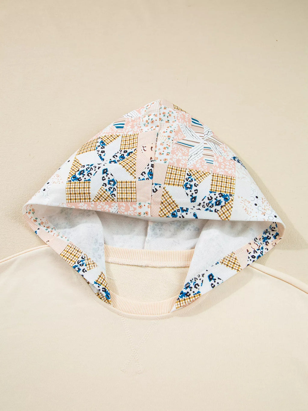 Geo Pattern Patchwork Hoodie with Kangaroo Pocket