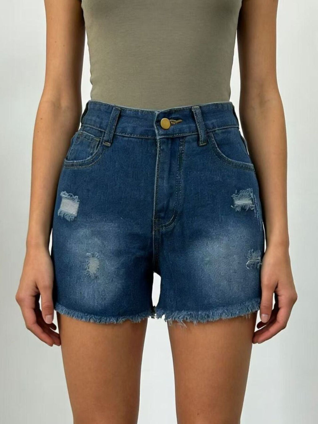 Distressed Frayed Hem Denim Shorts