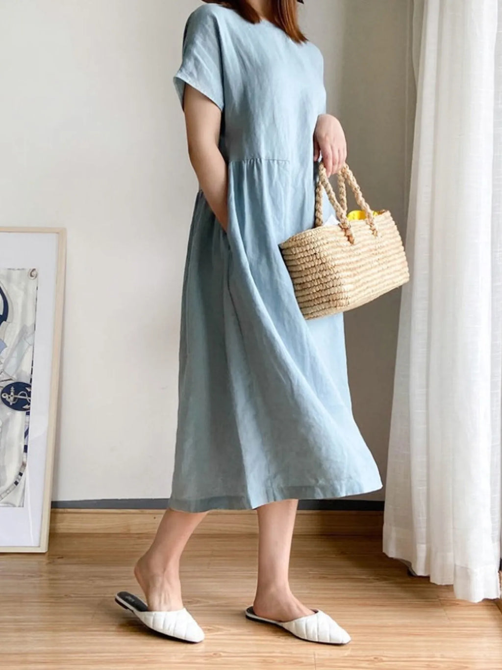 Full Size Casual Round Neck Midi Dress Plus Size