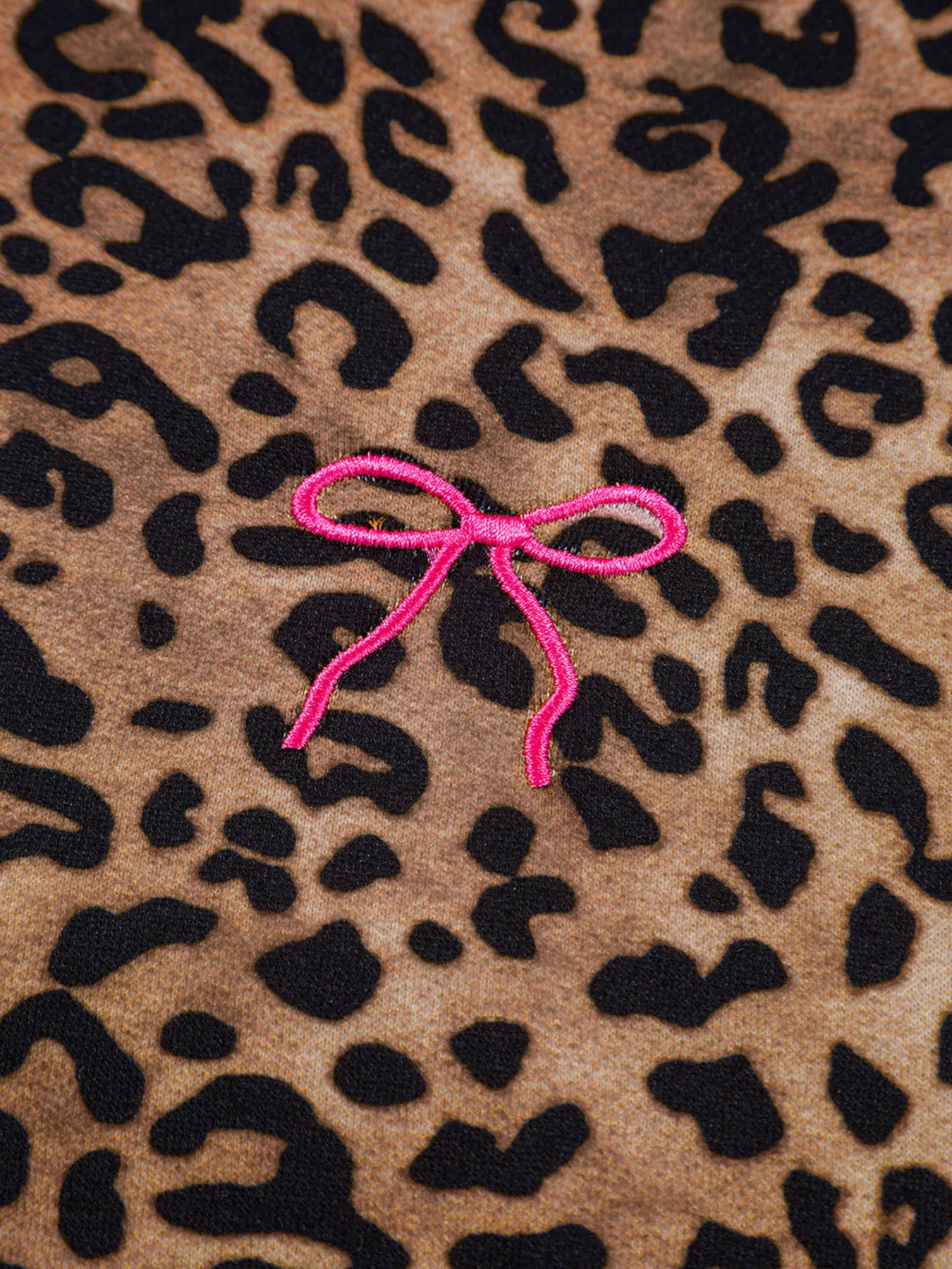 Leopard Print Contrast Trim Long Sleeve Top and Pants Set