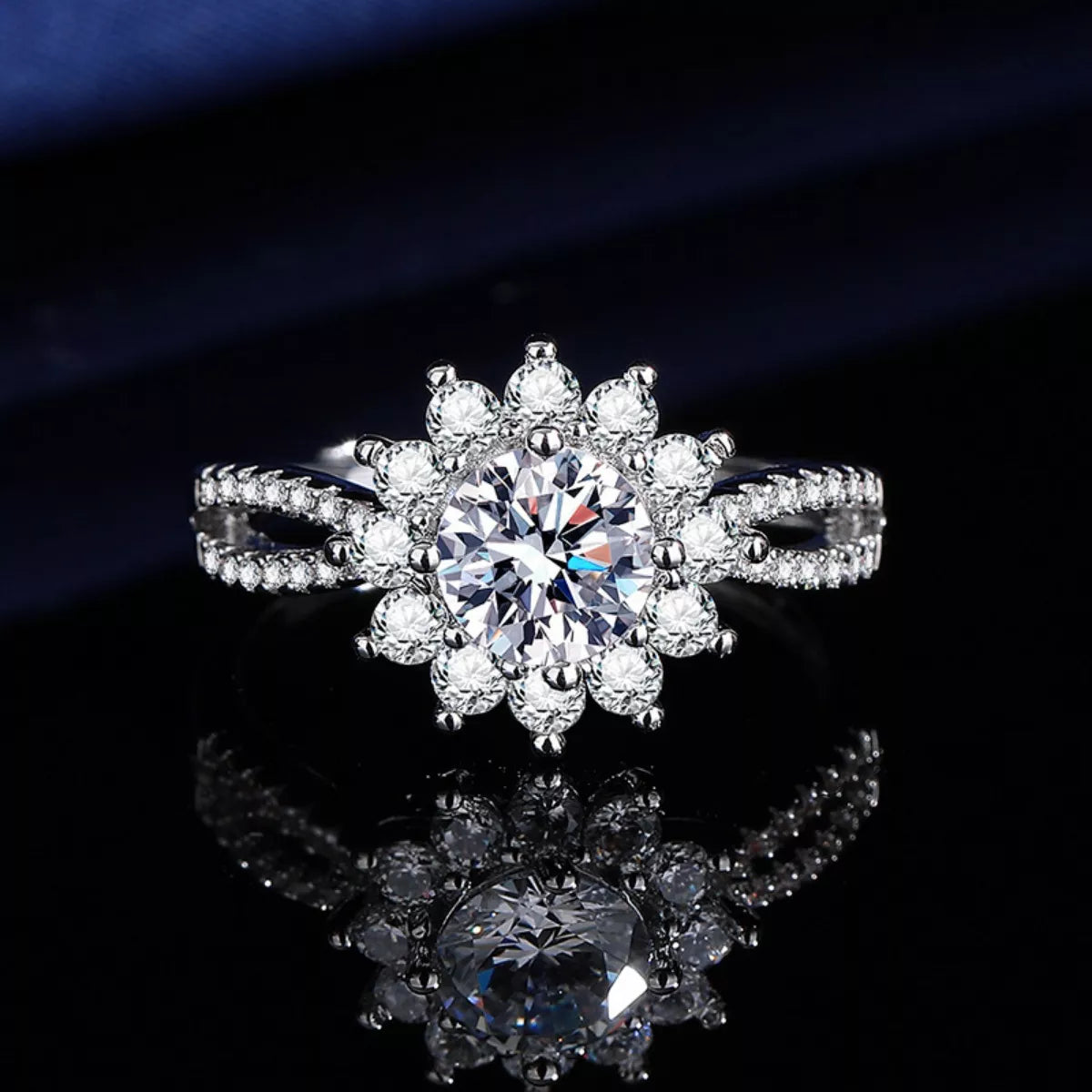 1 Carat Moissanite 925 Sterling Silver Flower Ring