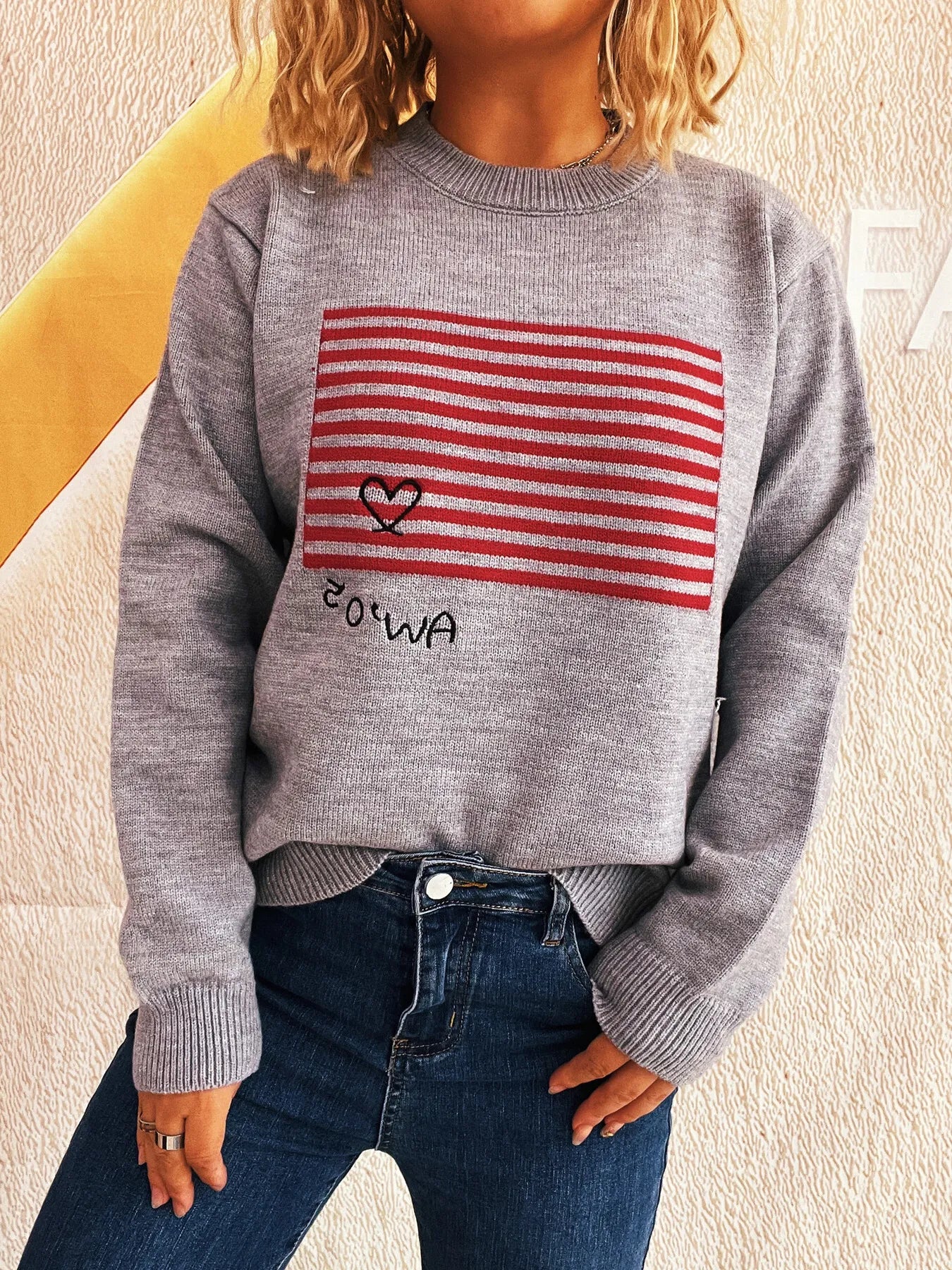 Striped Round Neck Long Sleeve Sweater