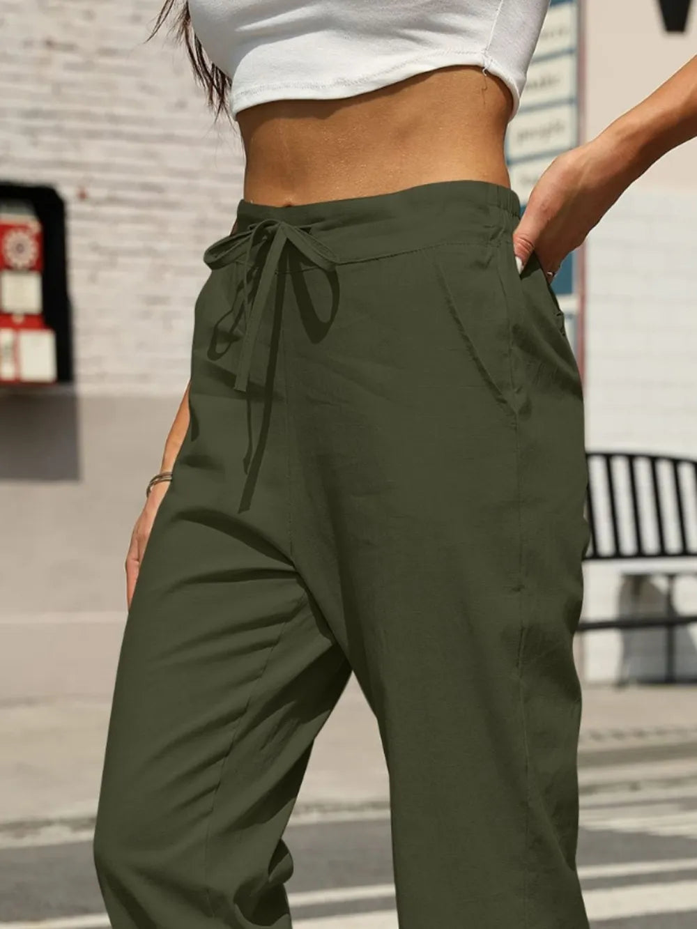 Elastic Waist Tapered Pants