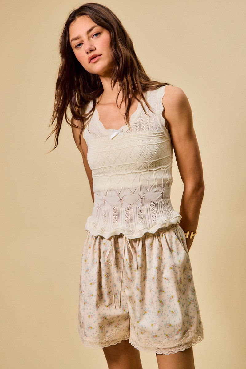 SO ME Scallop Ribbed Sleeveless Knit Top