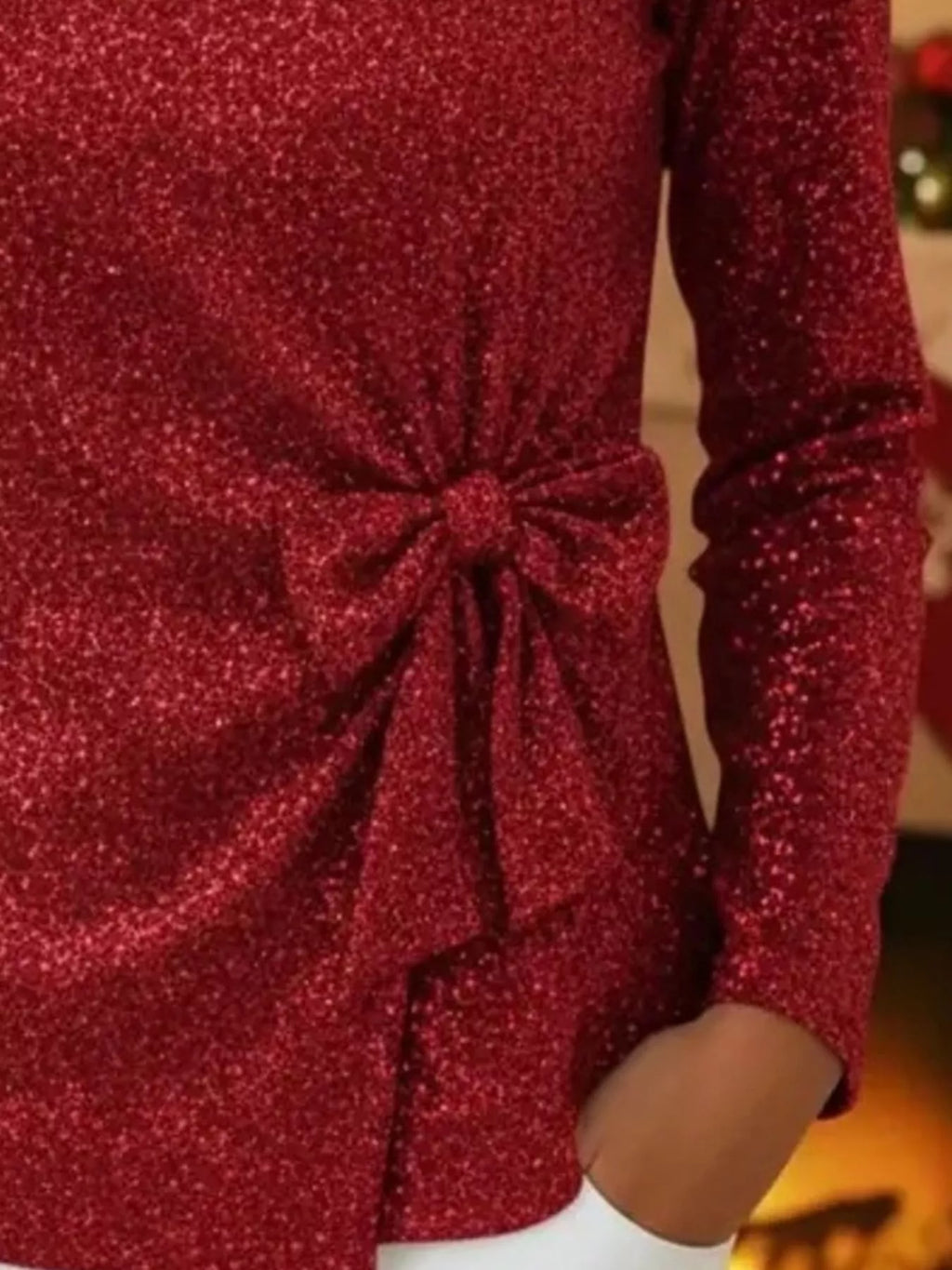 Full Size Sequin Bow-Knot Long Sleeve Top Plus Size
