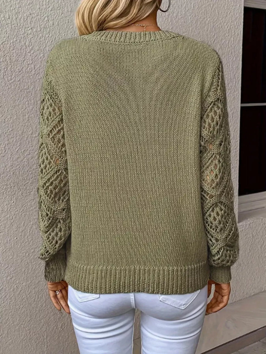 Openwork V-Neck Long Sleeve Sweater