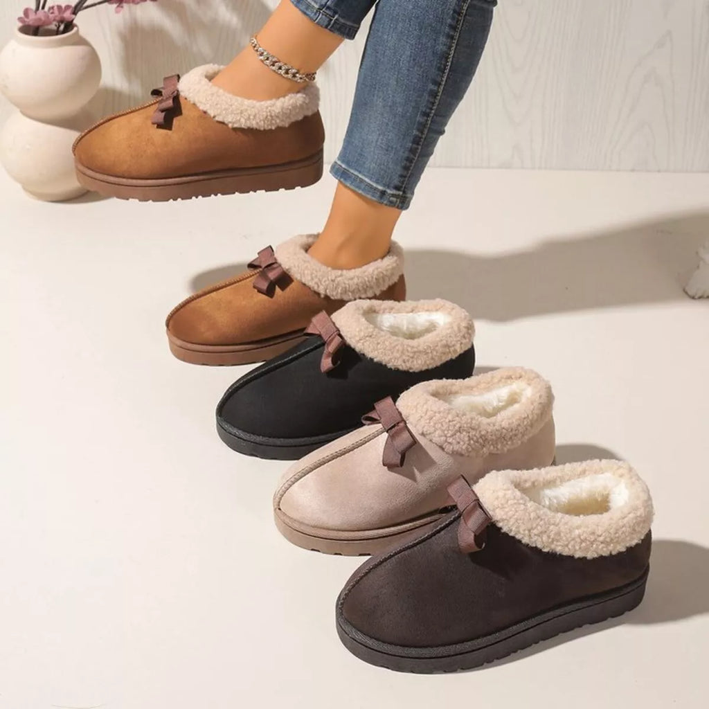 Cozy Bowknot Plush Lined Slip-Ons