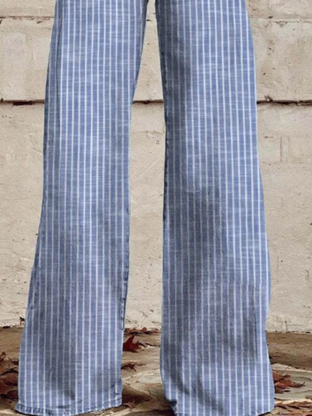 Striped High-Waisted Wide Leg Jeans