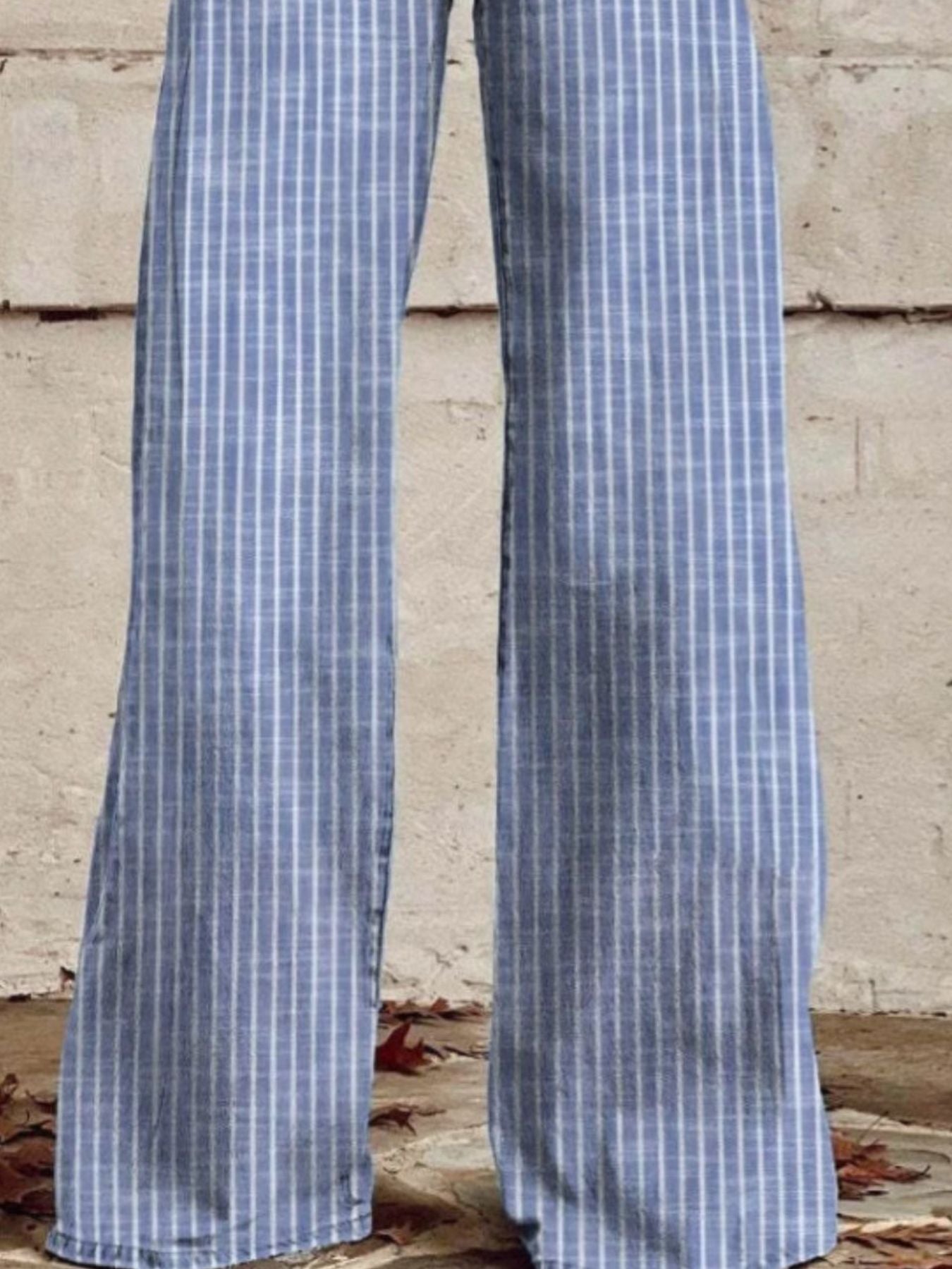 Striped High-Waisted Wide Leg Jeans