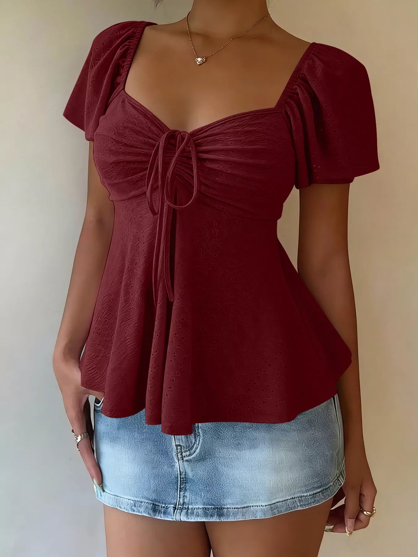 Sweetheart Neck Flutter Sleeve Top