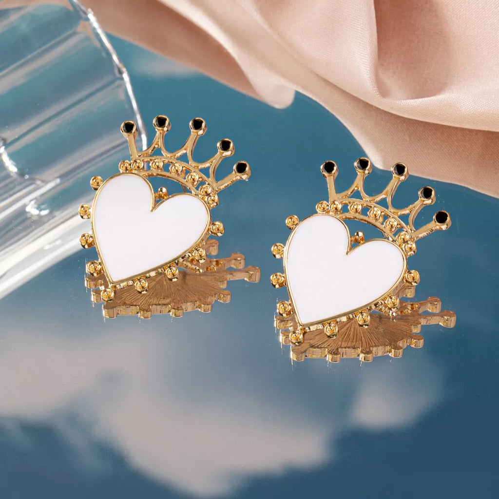 Crown Heart Stud Earrings