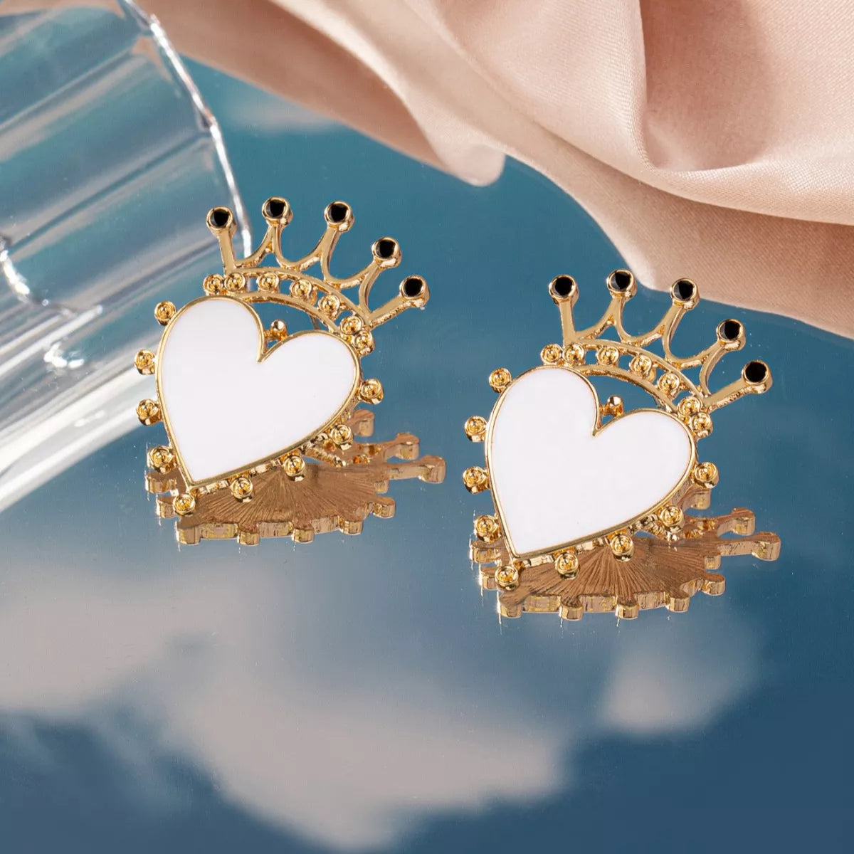 Crown Heart Stud Earrings