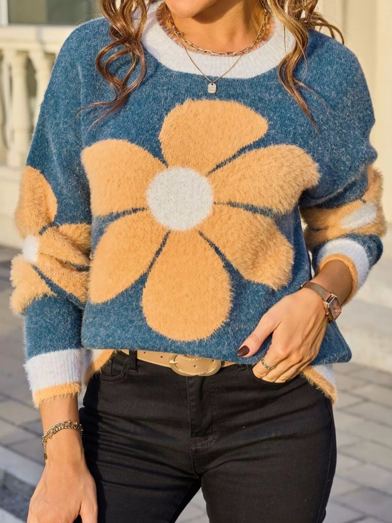 Flower Round Neck Sweater
