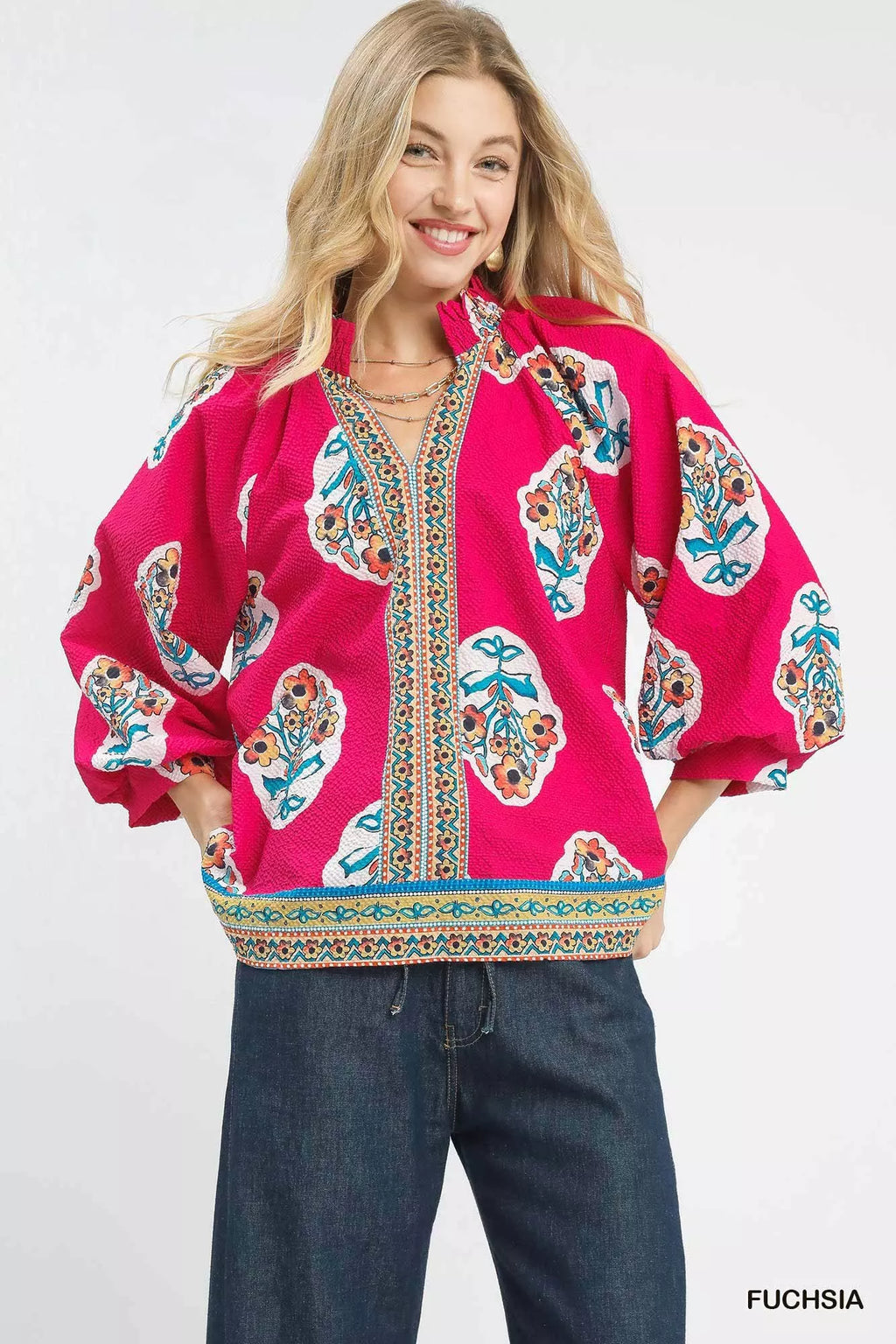 Umgee Boho Floral Print Tunic Blouse