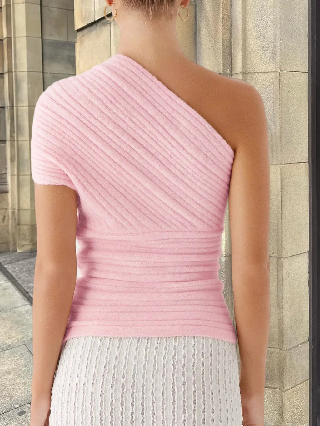 One Shoulder Ribbed Sweater
