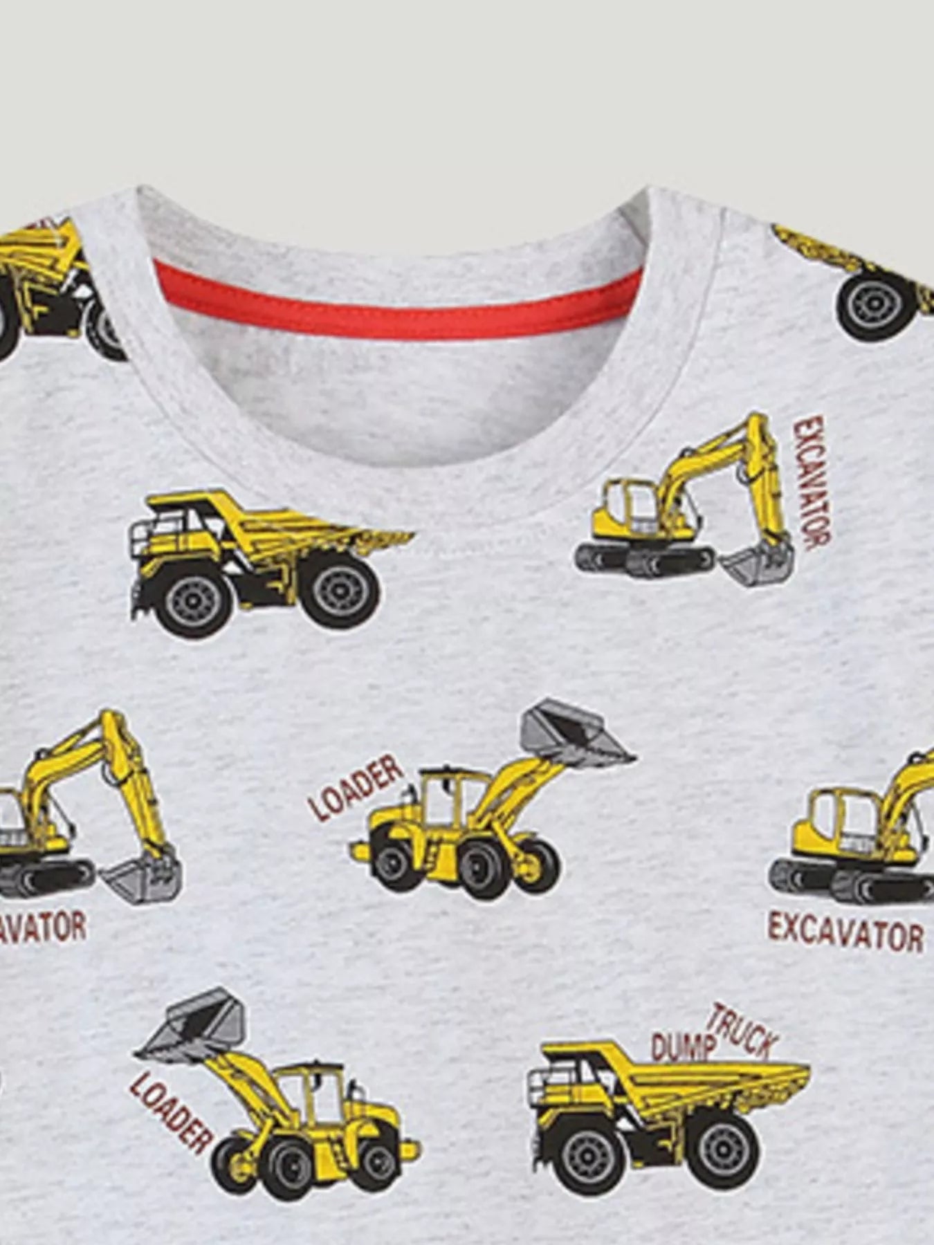 Children's Construction Vehicle Print Crew Neck Short Sleeve T-Shirt