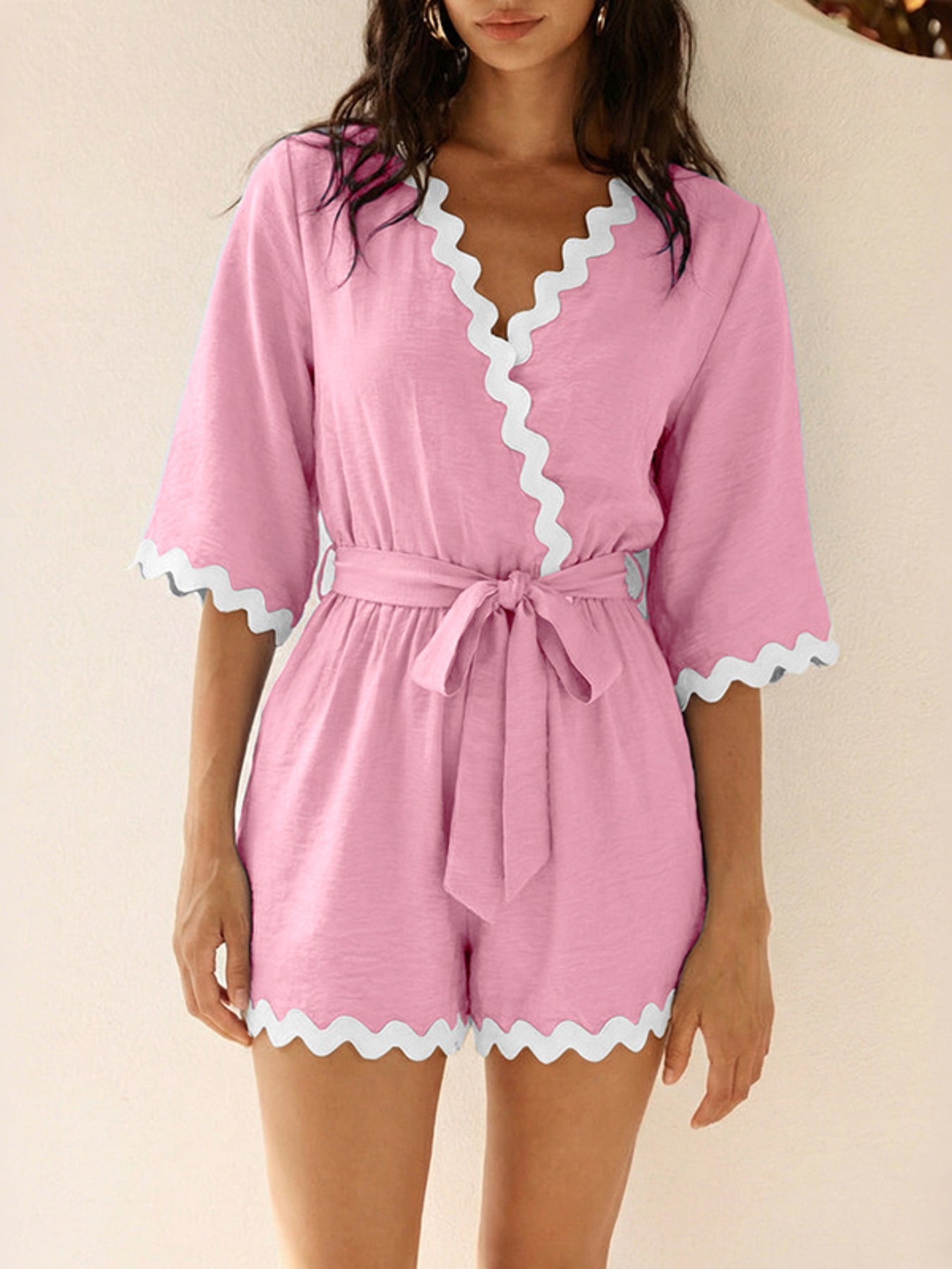 Scalloped Trim Wrap Romper
