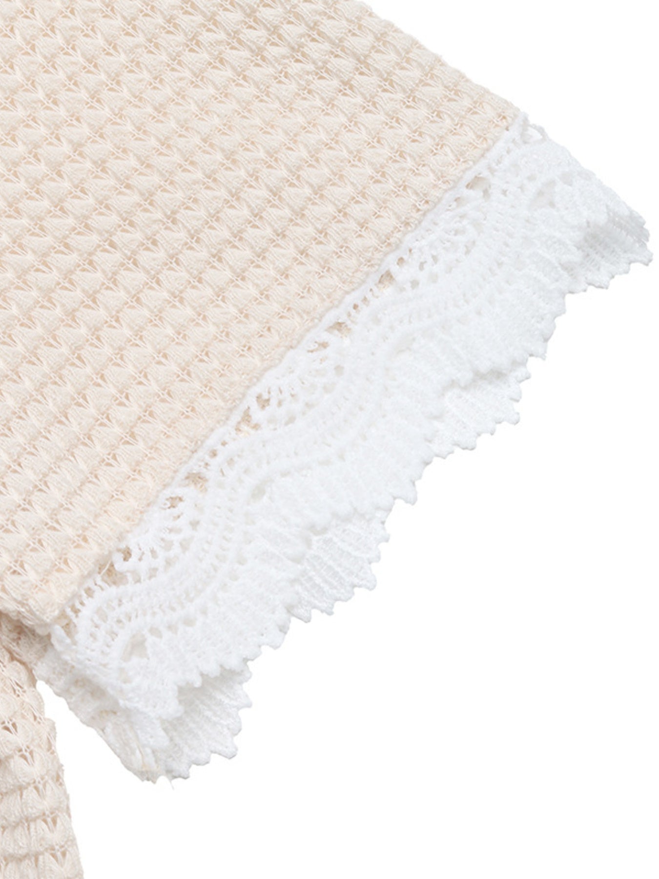 Lace Trim Waffle Knit T-Shirt