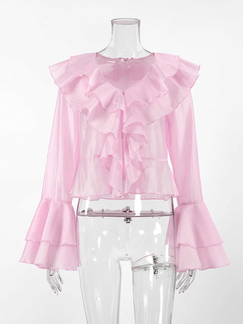 Ruffle Trimmed Long Sleeve Blouse