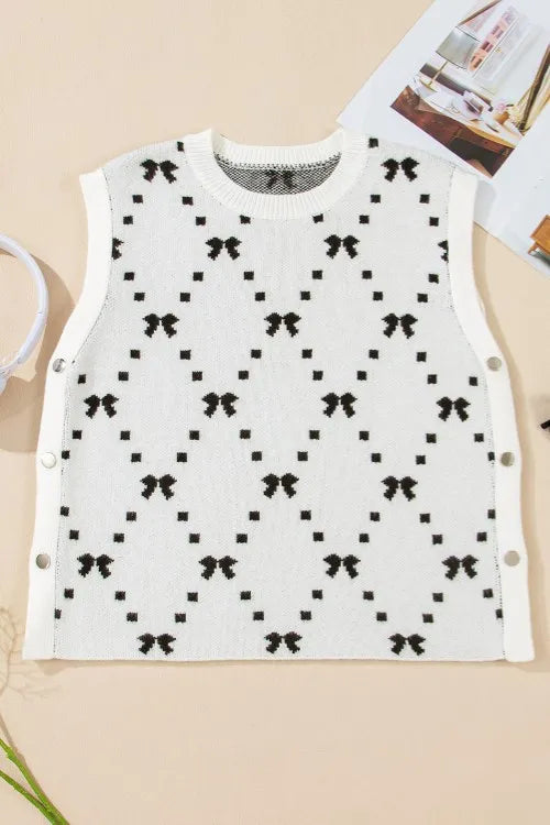Bow Round Neck Sweater Vest
