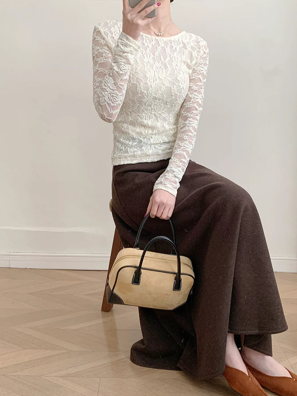 Lace Round Neck Long Sleeve Top